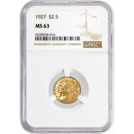 1927 $2.50 Indian Head Quarter Eagle Gold NGC MS63 Brilliant Uncirculated Coin