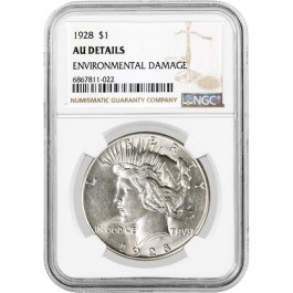 1928 $1 Silver Peace Dollar NGC AU Details Environmental Damage Key Date Coin