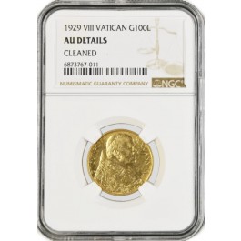 1929 Anno VIII G100L 100 Lire Gold Vatican City Pius XI NGC AU Details Cleaned 