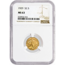 1929 $2.50 Indian Head Quarter Eagle Gold NGC MS63 Brilliant Uncirculated Coin