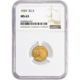 1929 $2.50 Indian Head Quarter Eagle Gold NGC MS63 Brilliant Uncirculated Coin