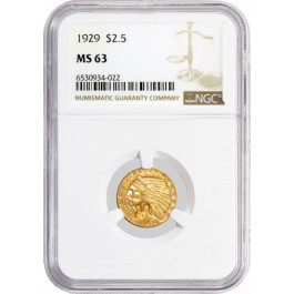 1929 $2.50 Indian Head Quarter Eagle Gold NGC MS63 Brilliant Uncirculated Coin