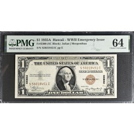 Series Of 1935 A $1 Silver Certificate Hawaii WW2 Fr#2300 PMG Choice UNC 64