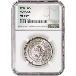 1936 50C Norfolk Bicentennial Commemorative Silver Half Dollar PCGS MS66+