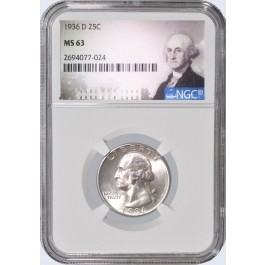 1936 D 25C Washington Quarter NGC MS63 