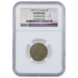 1937 D 3 Legged Buffalo Nickel NGC VF Details Rare Variety