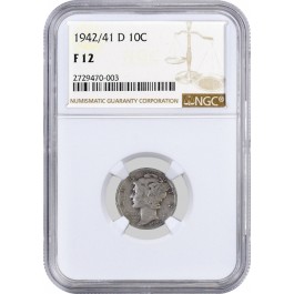 1942/41 D 10C Mercury Silver Dime NGC F12