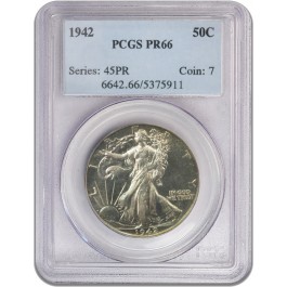 1942 50c Proof Walking Liberty Silver Half Dollar PCGS PR66