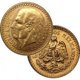 1945 Mexico 2 1/2 2.5 Pesos Gold AGW .0603 oz Coin BU
