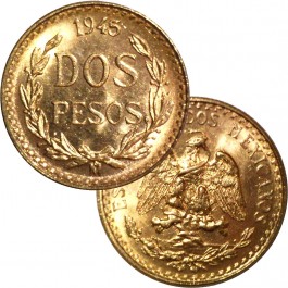 1945 Mexico 2 Pesos Gold AGW .0482 oz Coin BU