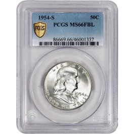 1954 S 50C Franklin Half Dollar Silver PCGS Secure Gold Shield MS66 FBL Coin 