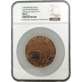 1959 Hawaii Statehood 64mm Bronze Medal Medallic Art Co NY NGC MS67