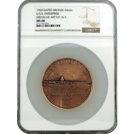 1960 USS Enterprise 64mm Bronze Medal Medallic Art Co NY NGC MS68