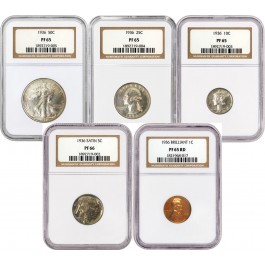 1936 50C 25C 10C 5C 1C United States 5 Coin Slabbed Proof Set NGC PF65 PF66