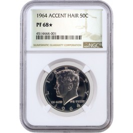 1964 50C Proof Kennedy Silver Half Dollar Accented Hair NGC PF68 Star