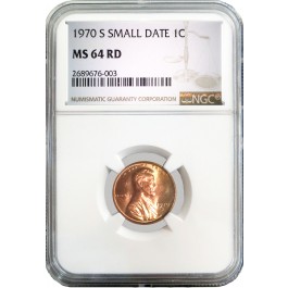 1970 S 1C Lincoln Cent Small Date NGC MS64 RD
