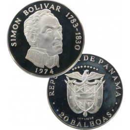 1974 Republic of Panama 20 Balboas Sterling Silver Proof w/ Box