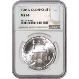 1984 D $1 Los Angeles Olympiad Commemorative Silver Dollar NGC MS69