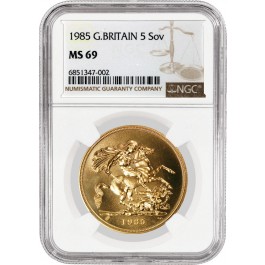 1985 5 Sovereign Gold Great Britain Queen Elizabeth II 3rd Portrait NGC MS69 #2