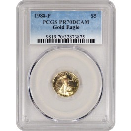 1988 P $5 1/10 oz Proof Gold American Eagle PCGS PR70 DCAM