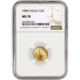 1989 $5 1/10 oz American Gold Eagle NGC MS70 Gem Uncirculated Coin