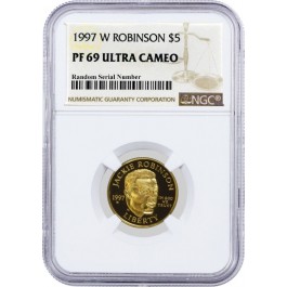 1997 W $5 Proof Jackie Robinson Commemorative Gold NGC PF69 Ultra Cameo Coin