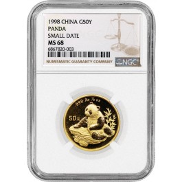1998 Small Date 50 Yuan Republic Of China 1/2 oz Chinese Gold Panda NGC MS68 #03