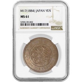 1884 Meiji Year 17 Japan Yen Silver NGC MS61 Uncirculated Coin