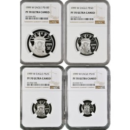 1999 W $100 $50 $25 $10 1.85 oz .9995 Platinum American Eagle Set NGC PF70 UC