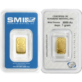 1 Gram Sunshine Mint .9999 Fine Gold Bar Mint Mark SI (In Assay)