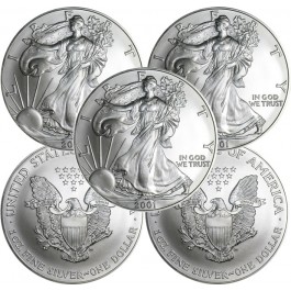 Lot of 5 - 2001 Silver American Eagle 1 oz .999 Fine