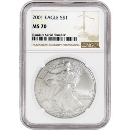 2001 $1 Silver American Eagle 1 oz .999 NGC MS70 Uncirculated Mint State Coin