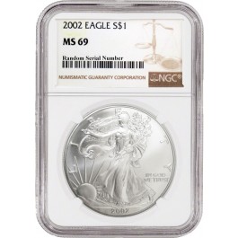 2002 $1 Silver American Eagle 1 oz .999 NGC MS69 Uncirculated Mint State Coin 