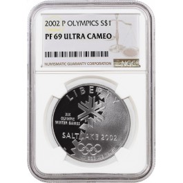 2002 P $1 Salt Lake City Olympic Games Commemorative Silver Dollar NGC PF69 UC