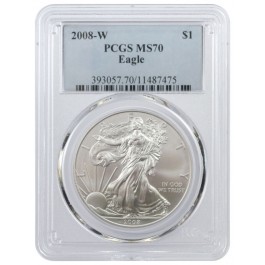 2008 W $1 Silver American Eagle PCGS MS70