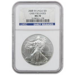 2008 W $1 Silver American Eagle Early Releases NGC MS70