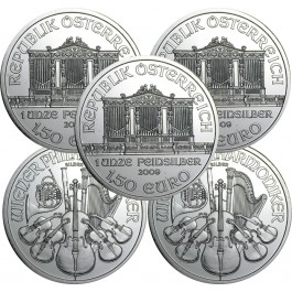 Lot of 5 - 2009 Austrian Silver Philharmonic 1 oz .999 Fine