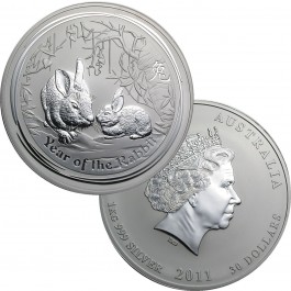 2011 P $30 AUD 1 Kilo .999 Fine Silver Australian Perth Mint Lunar Rabbit BU 