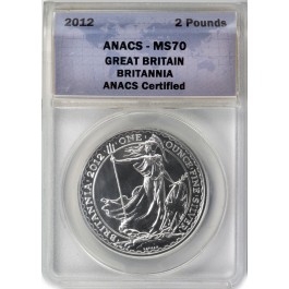 2012 £2 1 oz .999 Fine Silver Great Britain Britannia ANACS MS70