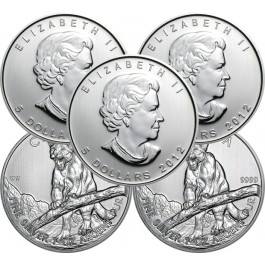 Lot of 5 - 2012 1oz Cougar Canadian Maple Leaf Wildlife Series .9999 Silver