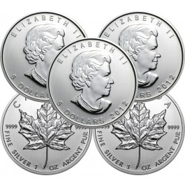 Lot of 5 - 2012 1 oz Silver Canadian Maple Leaf .9999 $5 Bullion Coins