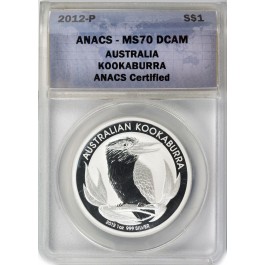 2012 P $1 AUD 1 oz .999 Fine Silver Australian Kookaburra ANACS MS70 DCAM