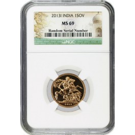 2013 I India 1 Sovereign .2354 oz Gold NGC MS69 Gem Uncirculated Coin