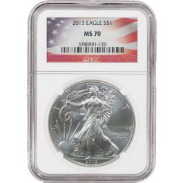 2013 $1 American Silver Eagle NGC MS70 Limited Edition American Flag Label
