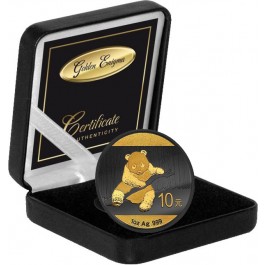 2014 10 Yuan 1 oz Chinese Silver Panda Black Ruthenium & 24kt Gold Box & COA