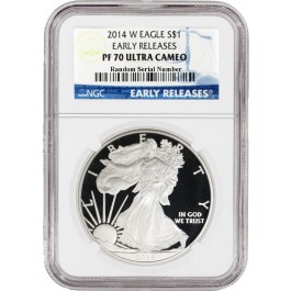 2014 W $1 Proof Silver American Eagle NGC PF70 Ultra Cameo Early Releases Label