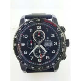 RARE Bulova 98C112 Men Marine Star Chronograph Black Rubber Steel Ion Watch