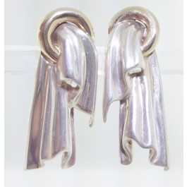 Vintage Modernist Tiffany Sterling Silver 14k Gold earrings RARE Hallmarks
