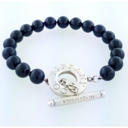 Tiffany Black Onyx Bead Sterling Silver Toggle Bracelet