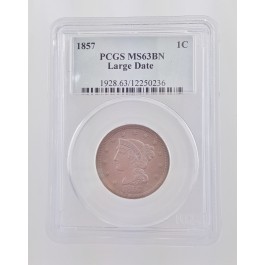 1857 Braided Hair Large Date Large Cent Graded PCGS MS63 BN